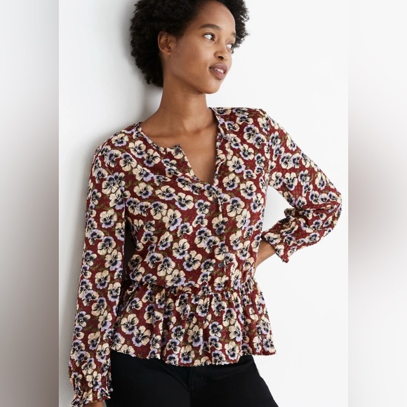 Madewell Drawstring Ruffle-Hem Top in Viola Floral. Size XS EUC - Picture 14 of 15